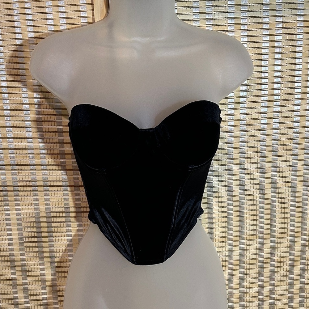 Victoria's Secret Vintage Y2K Black Velvet Strapless Corset Top 34B